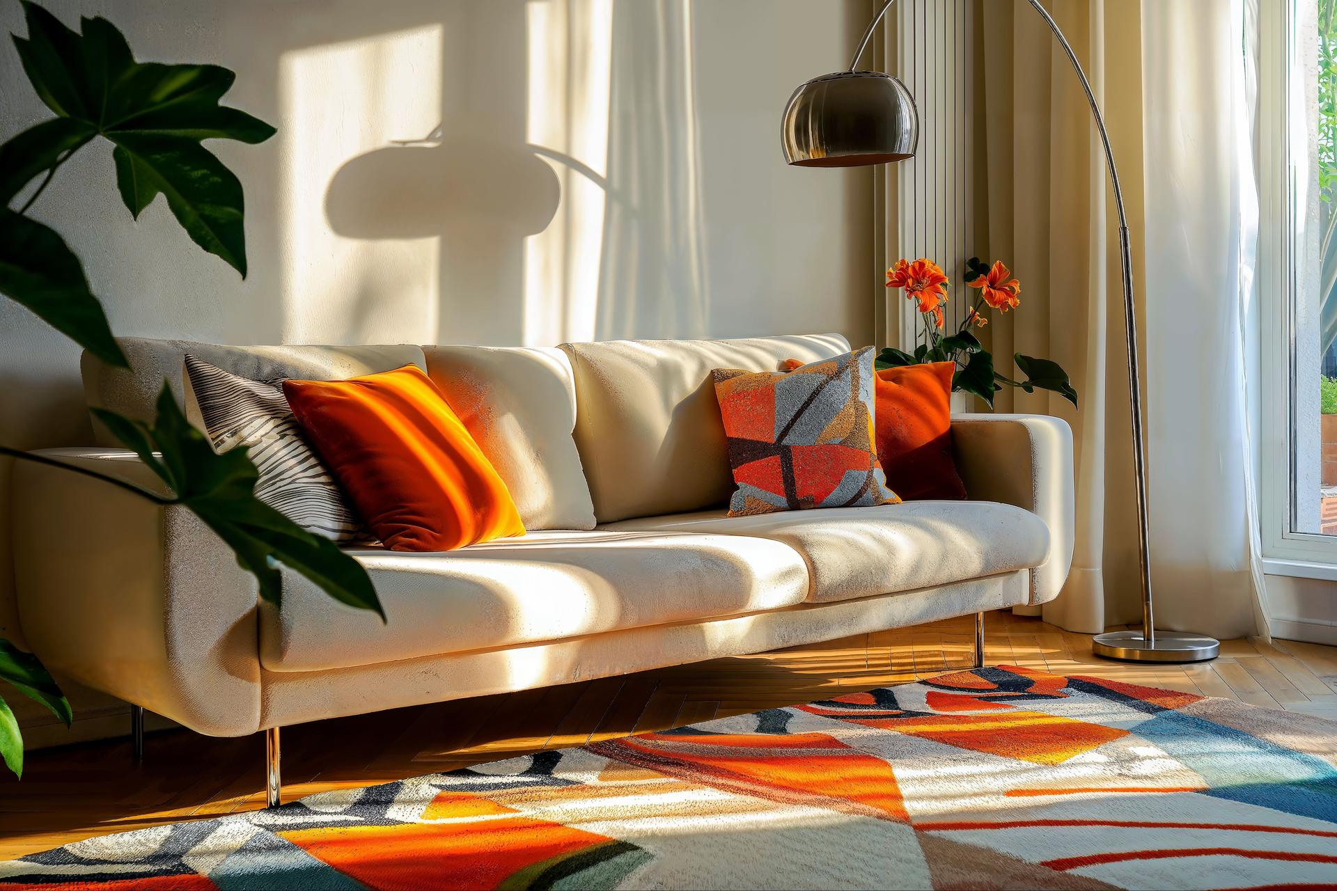 Living room featuring a sofa with colorful pillows